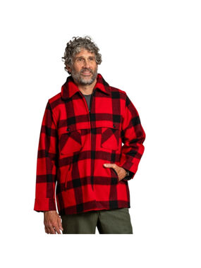 Johnson Woolen Mills Cruiser Jacket Red and Black Plaid Men's Sz Lrg